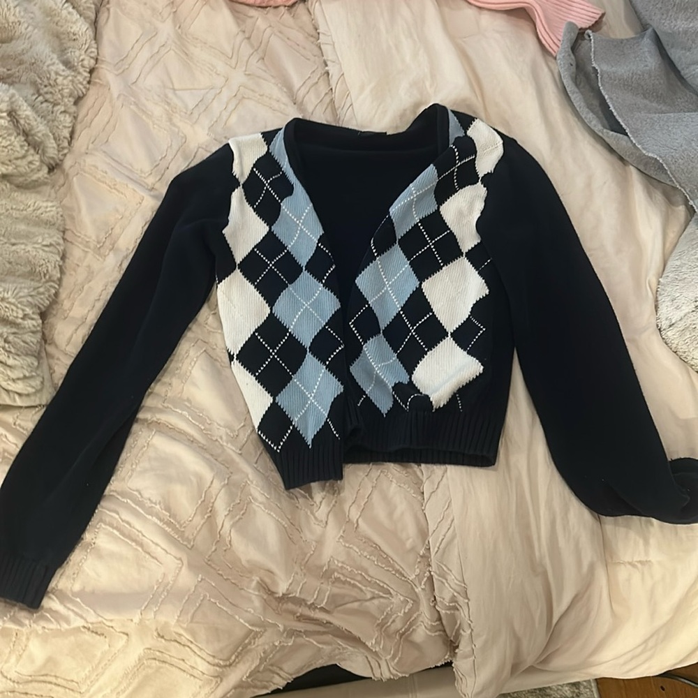 Checkered preppy cardigan